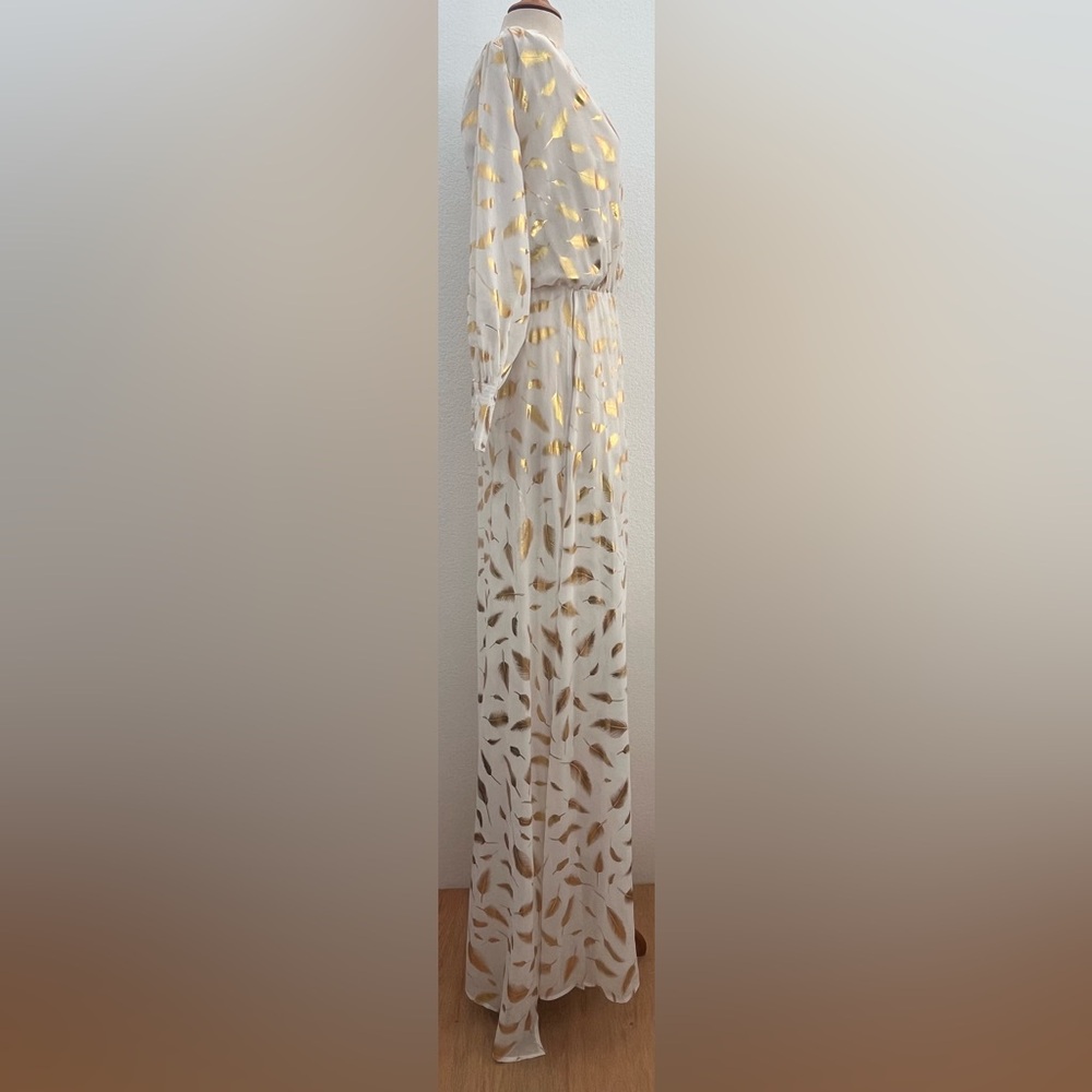 NWT Miss Ord Sheer Long Sleeve Feather Patrn High Slit Women's Maxi Cover Dress. - Picture 2 of 16